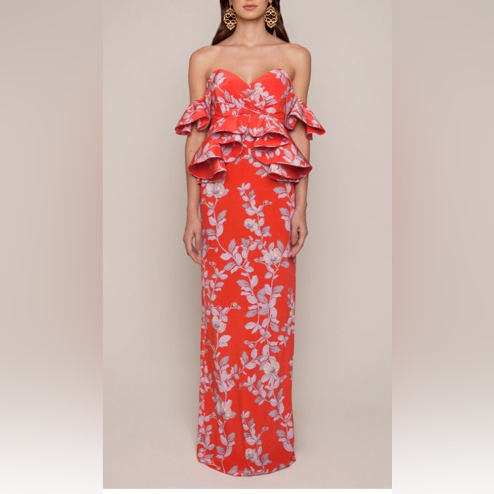 Johanna Ortiz Red and White Floral Maxi Dress